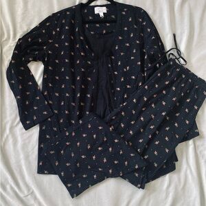 Carole Hochman Heavenly Soft Black Floral 3pc Sleepwear 100% Cotton Women's 1X